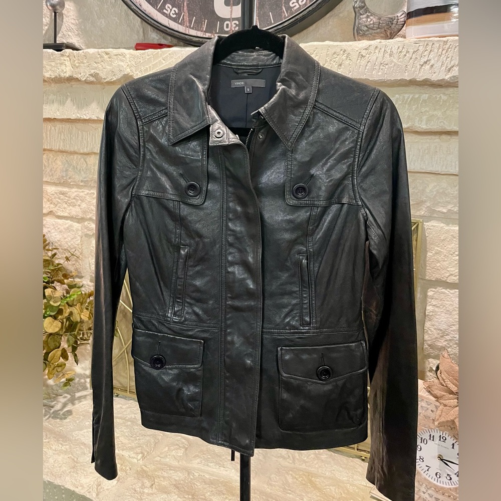 Vince Buttery Soft Leather Jacket Charcoal Gray Size S